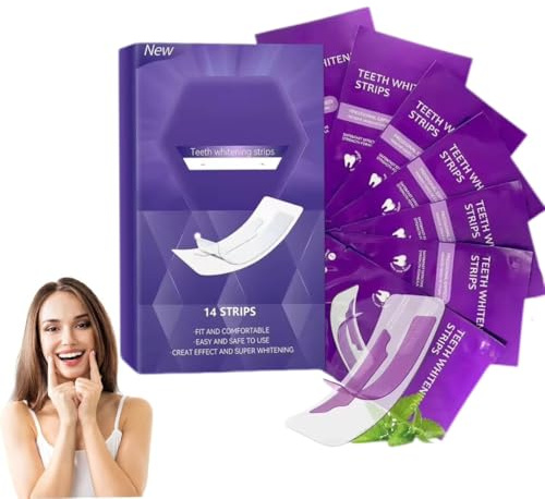 Strisce sbiancanti per denti gialli, strisce sbiancanti per denti viola, sbiancamento immediato dei denti, rimozione efficace delle macchie, adatte a tutti i tipi di denti (1 scatola)