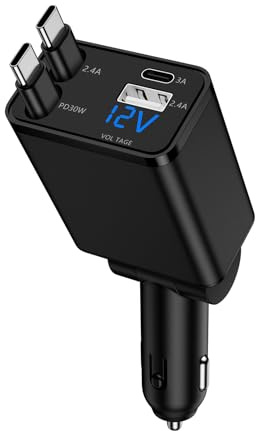 47W Auto Ladegerät,Einziehbares Auto Schnellladegerät Zigarettenanzünder | USB,4 in 1 Car Charger,Auto Adapter for iPhone 17 16 15 14 Pro/Pro Max/Plus, Galaxy S25 S24 23 22, Pixel,Huawei mate