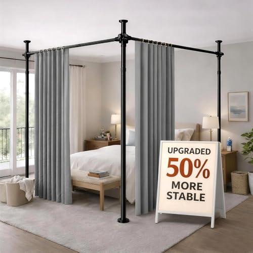 Gonnrly Room Divider Tension Rod No Drilling, Adjustable 72-200 W x 43-120 H Room Divider Curtain Rod, Black
