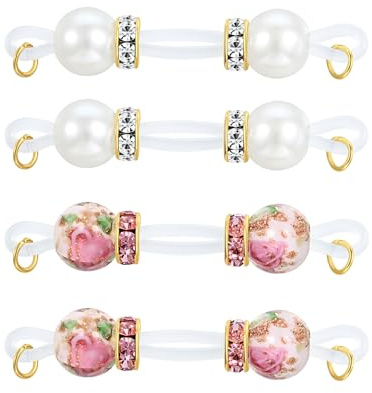 AVYRING 2 pares de piercings falsos para pezón, anillos de pezón elásticos ajustables para mujer, diseños elegantes con cuentas de flores (brillan en la oscuridad), perlas de imitación y circonita