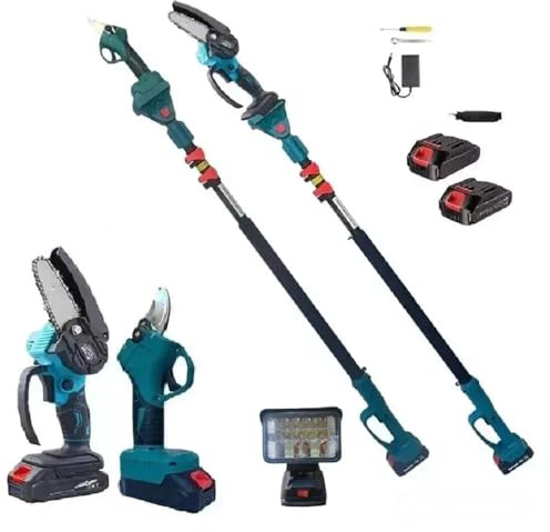 Kit Potatura Motosega 6+ Forbice + 2 Batteria 48V Asta Telescopica + torcia led