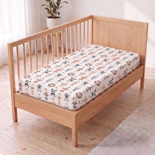 PinkZebra Spannbettlaken 60 x 120 x 12cm, Kinderbettlaken aus Baumwolle, Spannbetttuch für Baby & Kinder, Öko-tex Standard 100, Bettlaken, Nette Tiere