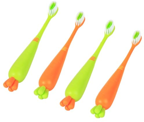 FRCOLOR Spazzolino da Denti per Manuale a Setole Morbide, Set da 4 Pezzi Design Cartone Animato Carota e Rafano, Spazzolino da Viaggio Sicuro e Comodo per Uso Quotidiano