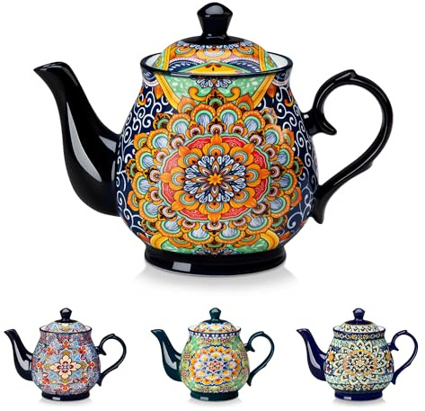 vancasso SIMI Tetera de Cerámica 840 ml, Tetera Bohemia para Té e Infusiones, Apta para Bebidas Frías y Calientes, Resistente al Calor, Apta para Microondas y Lavavajillas