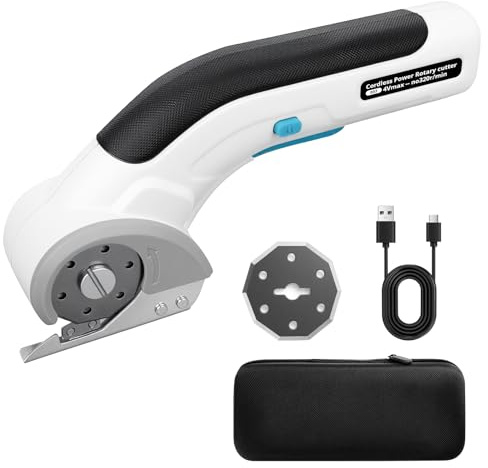 Elektrische Schere Kabellos 2000mAh mit Sicherheitssperre, Akkuschere für Stoff Leder Karton Kunststoff, Kartonschneider Elektrisch für DIY Nähen Handwerk Haushalt