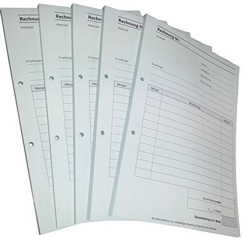 5x Rechnungsblock Block Rechnung DIN A4, 3-fach selbstdurchschreibend, 3x30 Blatt weiß/gelb/grün - gelocht (22515)