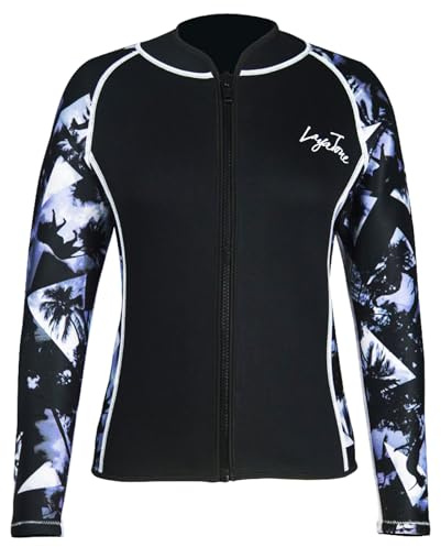 Women’s 2mm Neoprene Wetsuit Top – Front Zipper Dive Shirt for Snorkeling Surfing Paddle Board Yoga – UV Protection Rash Guard with Colorful Print Patterns – Ideal Gift for Active Women