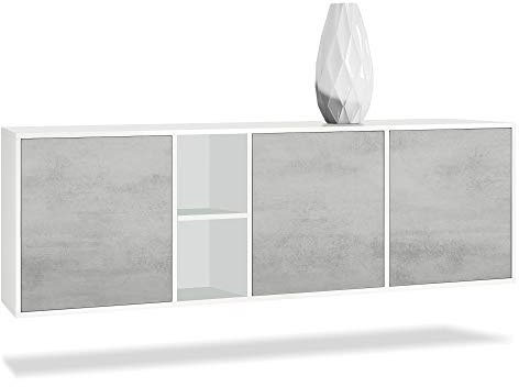 Vladon Cassettiera Cuba - bianco opaco/ottica cermento ossido - Credenza moderna per la zona giorno - (LxAxP) 182x53x35 cm