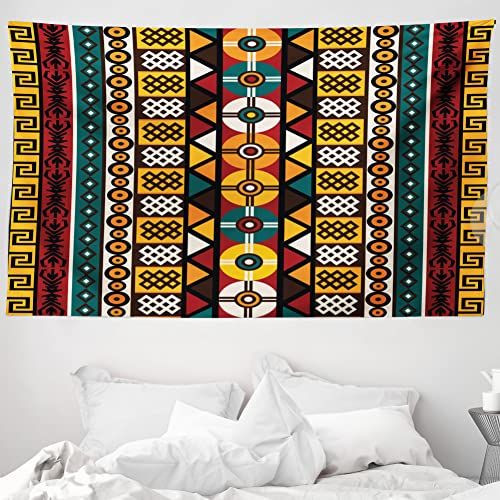 ABAKUHAUS Kente Wandteppich und Tagesdecke, Primitive Borders aus Weiches Mikrofaser Stoff Waschbar ohne Verblassen Digitaldruck, 230 x 140 cm, Gelb Orange
