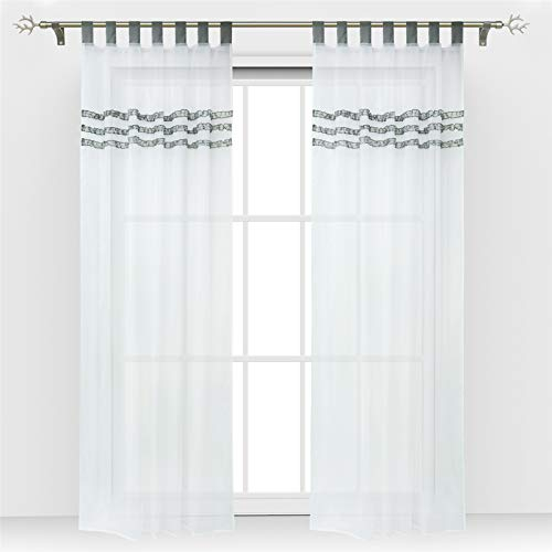 ESLIR Gardinen Transparent Weiß Vorhänge mit Schlaufen Wohnzimmer Schlaufenschal Voile Grau BxH 140x225cm 1 Stück