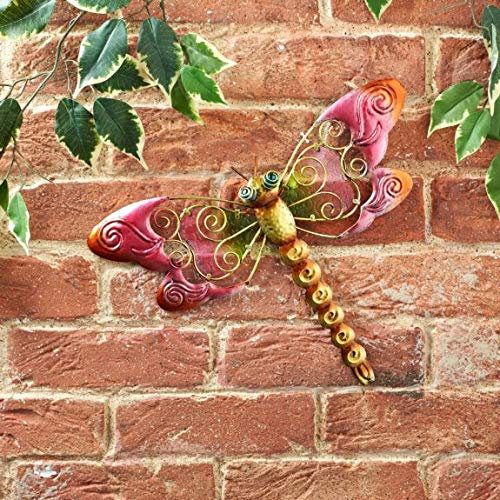 MMJ Stunning Metallic Finish Dragonfly Wall Art with Jewels Indoor Outdoor Decoration Brighten Up Your Garden - Pink