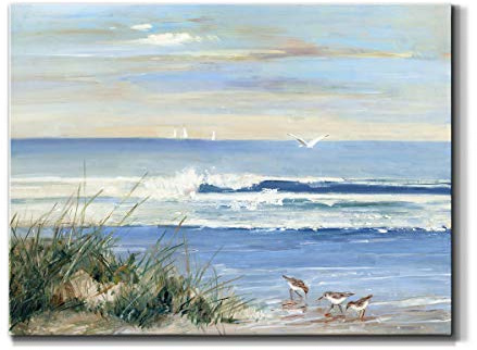 WEXFORD HOME Landscape Picture Canvas Wall Art Print Decoration Painting Ocean Beach Sea Artwork for Living Room Bedroom Office, Ready to Hang, beach combers, 24x32