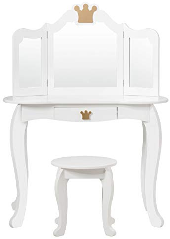 GIANTEX Kinder Schminktisch mit Hocker, Abnehmbarer Spiegel, Make-up Tisch Kosmetiktisch mit Schublade, Mädchen Frisiertisch Set Frisierkommode Holz (weiß)