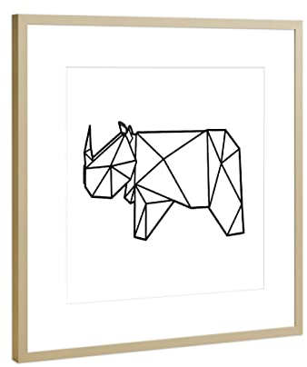 artboxONE Poster mit Rahmen Gold 50x50 cm Geometrisches Rhino von Roman Velez - gerahmtes Poster