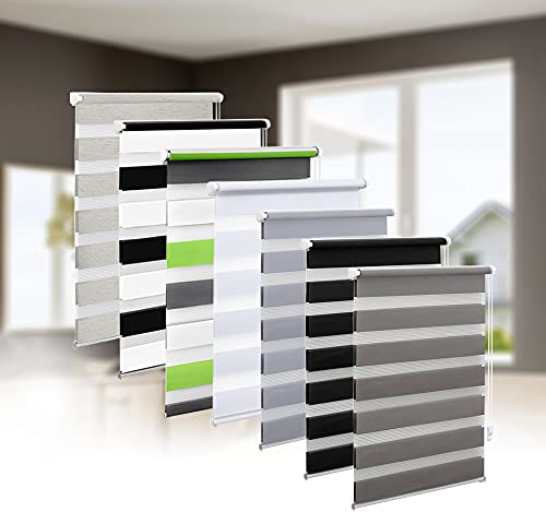 Eurohome Doppelrollo Klemmfix ohne Bohren, Duo Rollo,75cm x 130cm (Stoffbreite 71 cm) Grau Transparentes und undurchsichtiges Sichtschutz Rollo mit Klemmträgern für Fenster und Türen