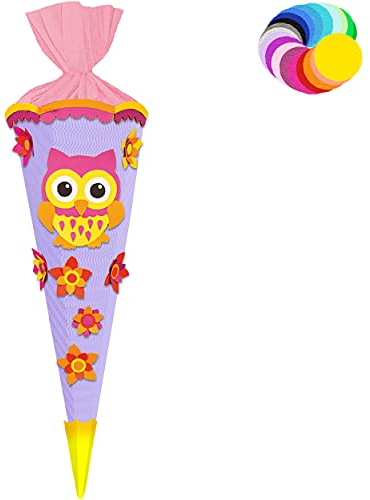 alles-meine.de GmbH Bastelset - Schultüte Farbe & Größe wählbar 70/85 / 100 cm - lustige Eule & Blumen - Farbe frei wählbar - Bastelschultüte - Zuckertüte zum selber Bastel..