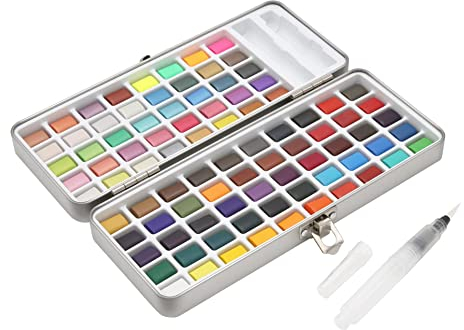 Paintersisters® Aquarell Malkasten, Farbkasten mit 90 Farbtönen und Wassertank-Pinsel im Metallkasten, Wasserfarben-Set mit 90 Näpfchen