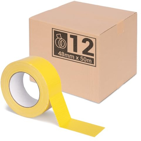 verpacking Premium Panzertape 50 m x 48 mm Gelb Gewebeband Gaffa Tape Reparaturband hohe Klebekraft Klebeband mit Naturkautschuk-Kleber (12 Stück)