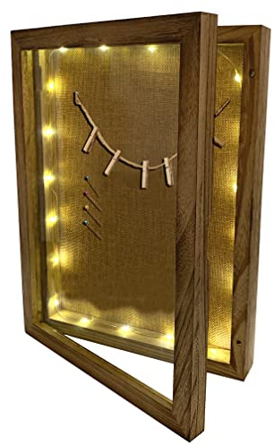 LucroTo Beleuchteter Holz 3D-Bilderrahmen zum Befüllen Braun (20 x 25 x 6 cm) I Vielseitige Verwendung als Geldgeschenk oder Hochzeitsgeschenk incl. Accessoires