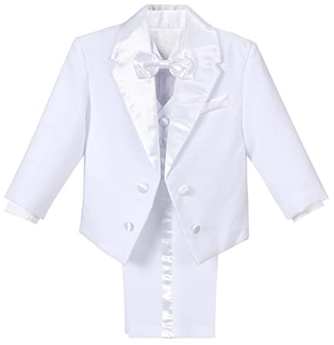 Lito Angels Liten Pojkar Vit Smoking Kostym & Blazers Formell Klänning Kläder Bröllopsoutfit 5 Stycken Set Ålder 3-4 år
