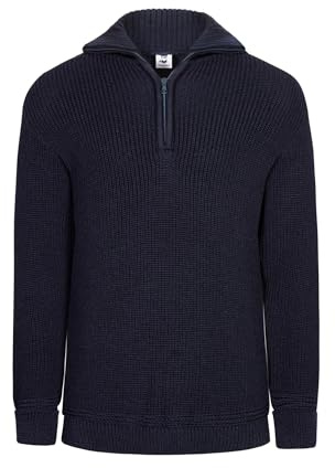 HANSEHELD Herren Troyer Wolle Wolle - Blau 52 | Pullover | Troyer-Kragen mit Reißverschluss | 100% Schurwolle | Made in Germany | Strickpullover | Dunkelblau Marine
