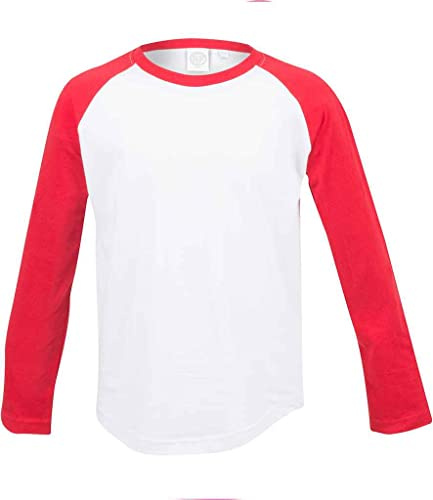 COOZO Enfants T-Shirt De Baseball À Manches Longues - Blanc Rouge - 9-10 Ans