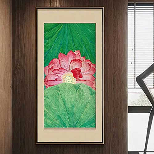 Ölbilder Auf Leinwand Handgemalt,Extra Großes 100 % Handgezeichnetes Strukturiertes Kunstwerk, Abstraktes Blumen-Lotus-Acrylbild, Ungerahmt, Pop-Cool-Gemälde, Kunstwand, Wohnzimmer, Schlafzimmer,