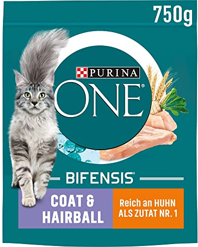 ONE BIFENSIS Coat & Hairball Katzenfutter trocken, reich an Huhn, 6er Pack (6 x 750g)