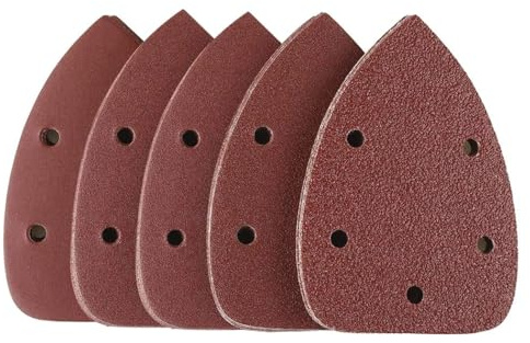 ANBOWEI Mouse Sander Pads Triangle Sanding Pads Electric Sandpaper 5 Holes | 50Pcs Detail Sanding Sheets with Hook and Loop for Black and Decker Multi-Sander, 40/60/80/120/240 Grits