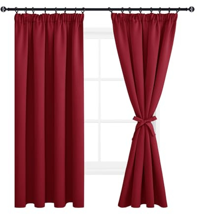 DWCN Vorhänge mit Kräuselband Blickdicht Wohnzimmer mit Vorhang-Krawatten | 2er Set H175 x B140 cm, Rot, Fensterdeko Verdunkelungsvorhang Gardinen Thermogardine Wärmeisolierend Weihnachten Schlafzimmer