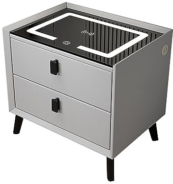 Table De Chevet Led Rangement De Table Pour Chambre À Coucher Table De Nuit Avec Prise Et Port USB Table De Chevet Avec 2 Tiroirs Grande Capacité Chevet De Lit Pour Chambre ( Color : Gray , Size : 40*