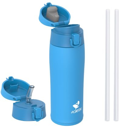 AORIN Insulated Water Bottle 500ml Stainless Steel Vacuum Flask | Interchangeable double lids, keeps hot and cold, BPA-free 18/8 stainless steel sports bottle for gym and daily use
