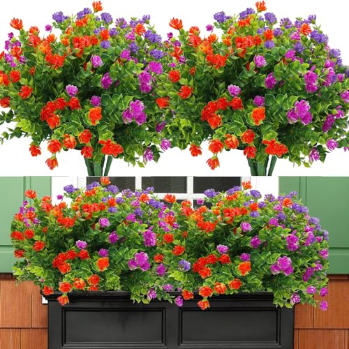 TIHEDES 12 paquetes de flores artificiales para exteriores, arbustos, plantas artificiales UV, plantas falsas para exteriores, flores de plástico para exteriores (tipo C)