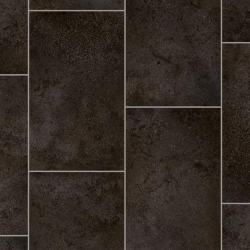 Anti-Slip Dark Grey Stone Effect Vinyl Flooring For LivingRoom, Hallways, Kitchen, 2.8mm Thick Cushion Backed Vinyl Sheet, Waterproof Lino Flooring-1m(3'3) X 2m(6'6)-2m²
