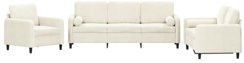 vidaXL Sofagarnitur 3-TLG., Sessel Couch mit Kissen, Sofa Wohnzimmersofa mit Armlehnen, Couchgarnitur Designsofa Sitzmöbel Polstermöbel, Creme Samt