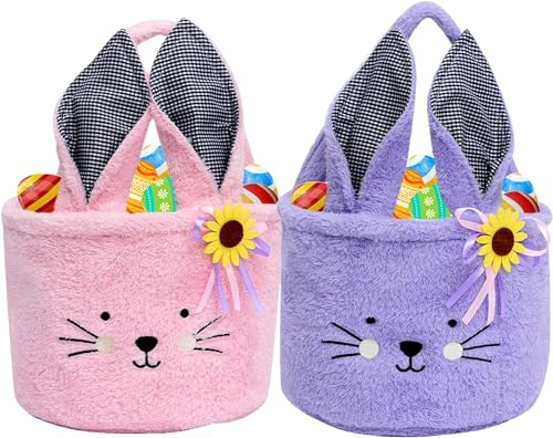 Osterkörbchen Osterhasen Korb, Osterkorb Kinder mit Henkel, Osterhasen Taschen, Osternester zum Befüllen, Körbchen Ostern, Oster Geschenktüten, Osterkörbe für Osterdeko Ostergeschenke (Rosa+Lila)