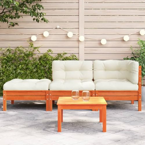 Gecheer Garten Sofa Ecksofa Mittelsofa Gartensofa Rattansofa Gartenlounge Wohnzimmersofa Loungesofa Sitzgruppe Gartenmöbel Sofa mit Kissen und Hocker 2-Sitzer-3455