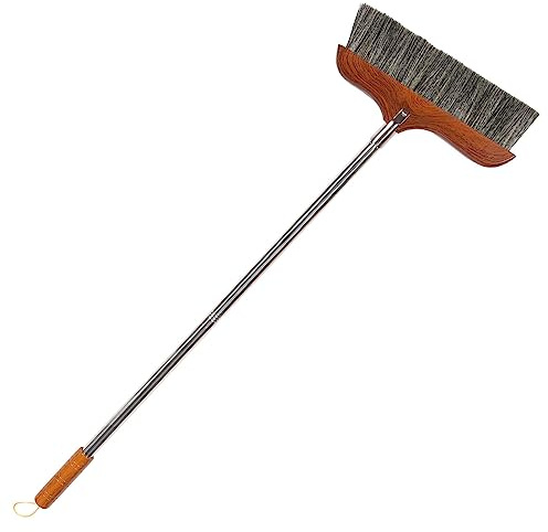 Horse Hair Soft Bristle Broom Wooden Handle Angle Broom Floor Cleaning Broom Hair Removal Sweeper Carpet Sweeping Brush for Indoor Outdoor Kitchen
