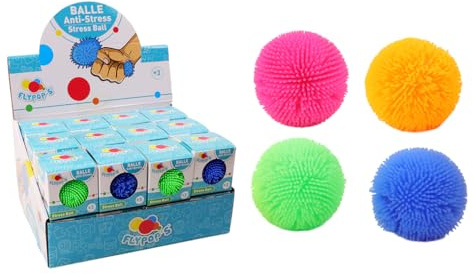 FLYPOP'S - Pack de 24 Balle Herisson Anti-Stress - Jeu de Kermesse - 037214PA - Couleurs Assorties - Silicone - Enfant - Adulte - Rééducation - Anxiété - 6 cm x 6 cm - À Partir de 3 Ans