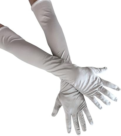 AUSUAYA Lange Opernparty Spaghetti-Tee-Handschuhe aus den 1920er Jahren, Erwachsener-Abmessungen Ellenbogenlänge W-G-1 (Silber)