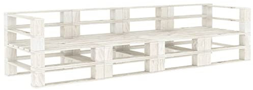 YUHI-HQYD Garten-Palettensofa 4-Sitzer,Entspannungssofa,Terrassen-Sofa,Garten-Sofa,Heimdekoration,Lounge-Sofa,Freizeit im Freien,für Büros,Salons,Lounges,Empfangsräume,gsräume, Weiß Holz