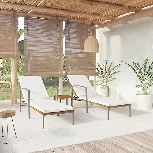 AUUIJKJF Wohnartikel, Sonnenliegen, 2-teilig, mit Tisch, Polyrattan, braun, Anzugmöbel