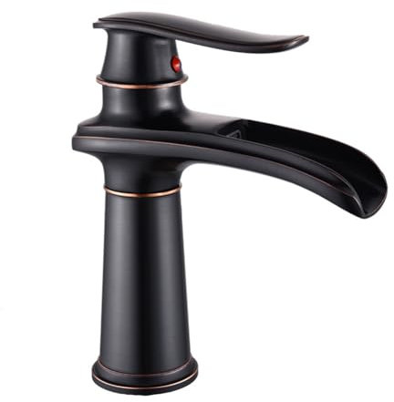 Wasserhahn Bad Wasserfall Waschtischarmatur Retro Antik Stil Messing Einhebel Mischbatterie Waschbecken Armatur, Badarmatur Waschtischbatterie Badezimmer, Schwarz