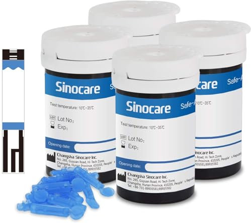 sinocare Tiras, Medidor en Sangre Tiras Prueba, 100 x Tiras Reactivas sin Código, Solo para Safe-Accu2