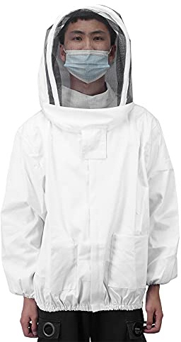 Aramox Veste de Protection pour Apiculteur, Combinaison d'abeille, Smock, Double Fermeture éclair, Accessoire pour Apiculteur pour L'extérieur (White)