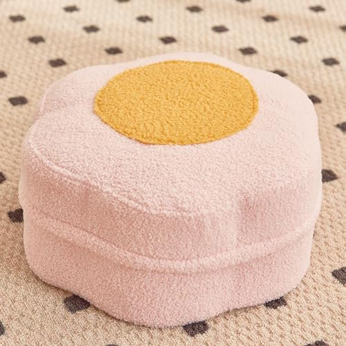 SHIJHUI Waschbarer Teddy-Samt-Fußhocker, Pouf, Ottomane, flauschige Blumenform, Sofa, Fußstütze, Bodenkissen, Wechselschuhhocker, Gästesitz für Wohnzimmer (Rosa, 41 x 41 x 16 cm)