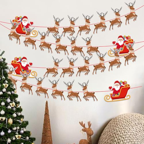 UILYNIU 4 Stück Hängende Papiergirlande Christmas, Weihnachten Rentier Banner, Türbanner Weihnachten, Banner Weihnachten, Weihnachtsdeko Fenster, für Weihnachten