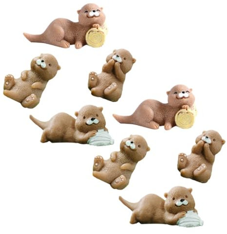VICASKY 8stücke Teiliges Miniatur Otter Figuren Aus Langlebigem Harz Detailgetreu Gestaltete Micro-Landschaft Deko Für Zuhause Büro Und Vielseitige Kleine Tierfiguren Zur Fröhlichen Raumde