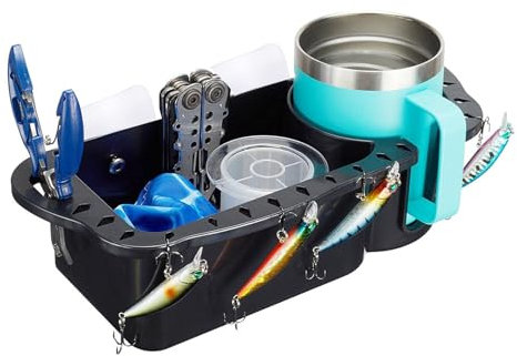 FEIDOL Boat Caddy Organizer, Boat Cup Holder Installed with Screws/Suction Cups On Any Flat Surface, Boat Storage Organizer, Cockpit Storage Box for Bass Boat Kayak Pontoon Jon Boat
