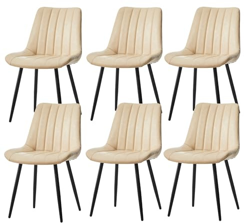 CLIPOP Esszimmerstühle 6er Set mit Metallbeinen, Küchen Stühle für Esszimmer Büro Restaurant (Kunstleder Beige, 6er Set Essstühle)